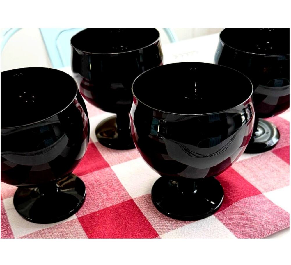 Vintage Art Deco Black amethyst Goblet/Wine glasses Stemmed set 4 MCM